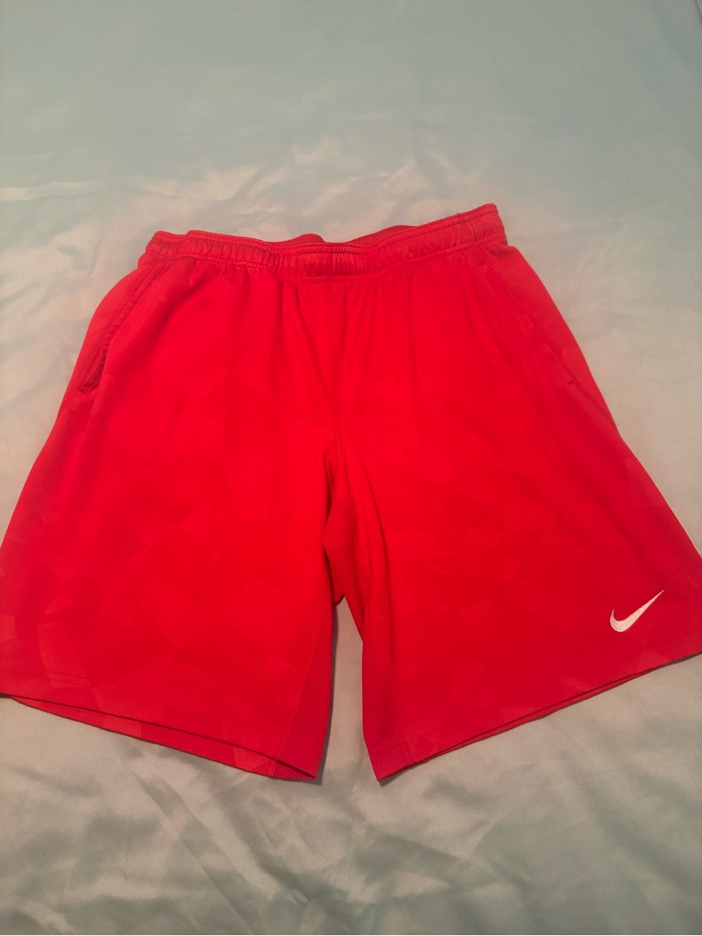Nike Men's Bright Red Athletic Shorts with Swoosh